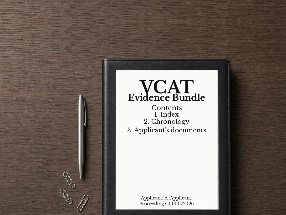 Tablet showing the contents page of a VCAT evidence bundle